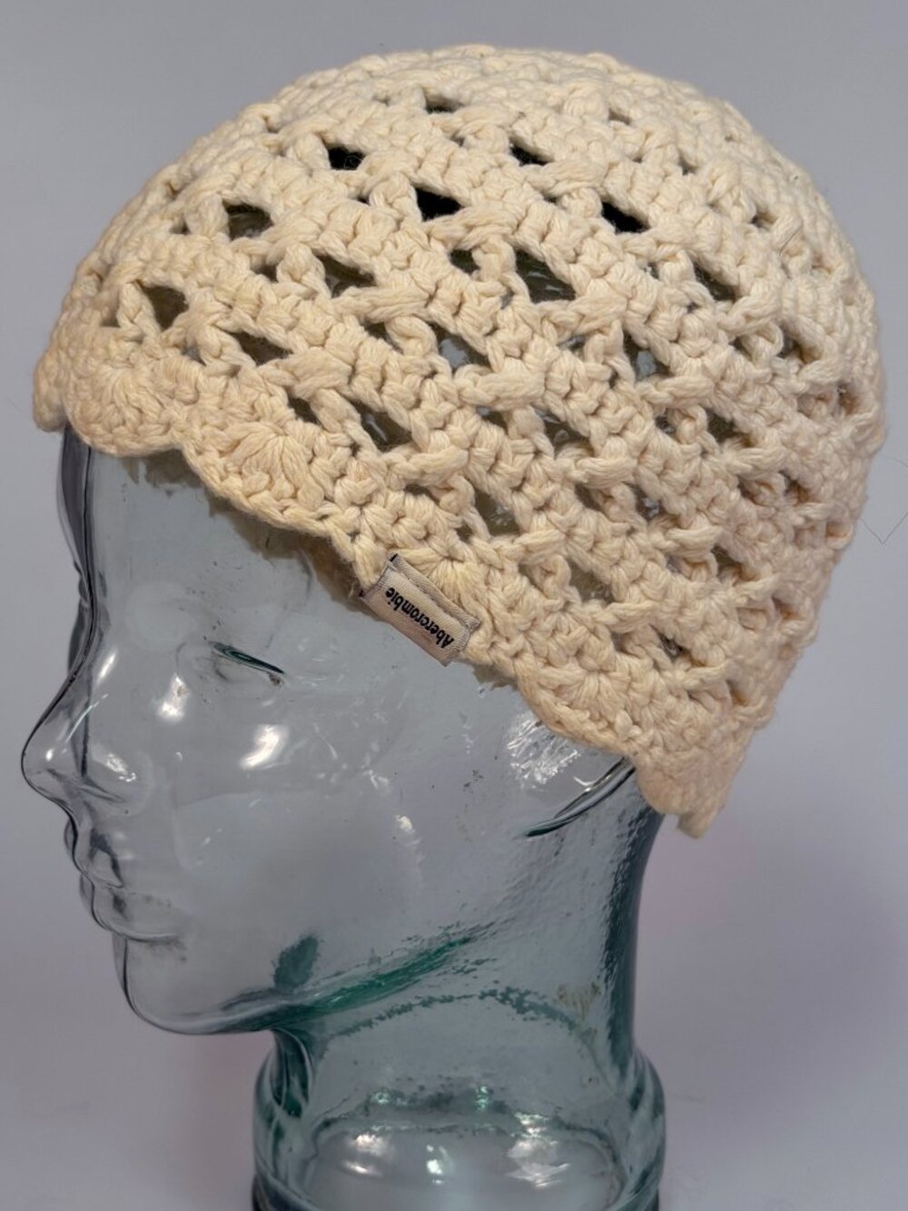 Vintage Y2K Abercrombie & Fitch Ivory Crochet Open Knit Beanie Boho Grunge Hat